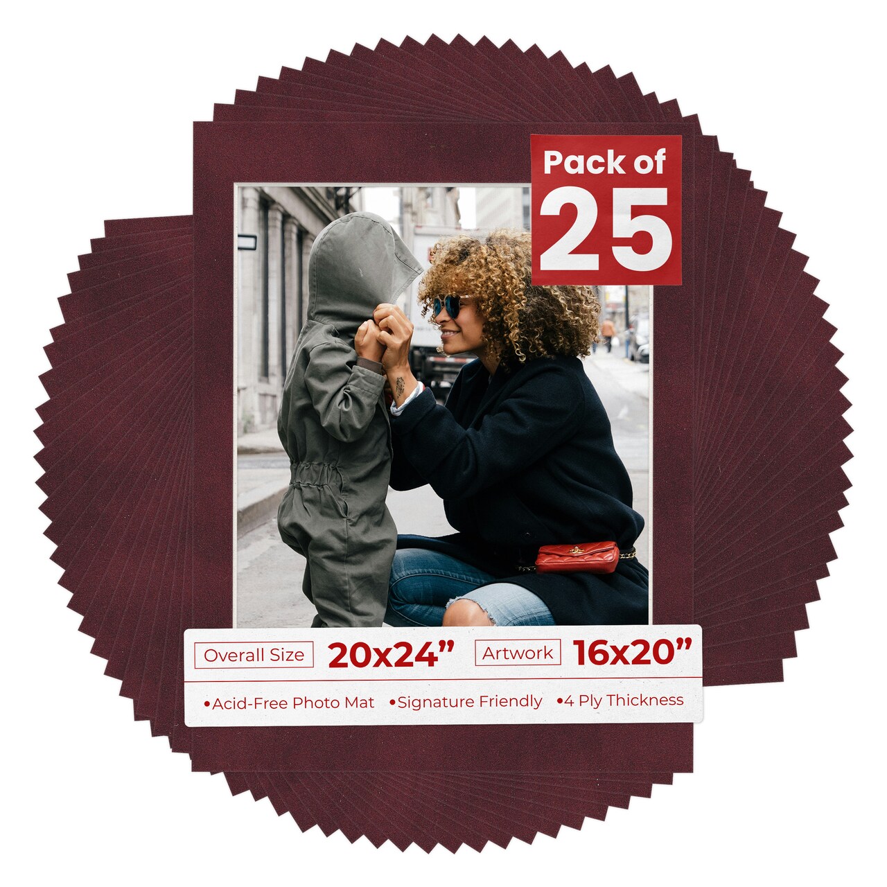 Dark Red Suede Mat Board for 20x24 Frames - Fits 16x20 Photos